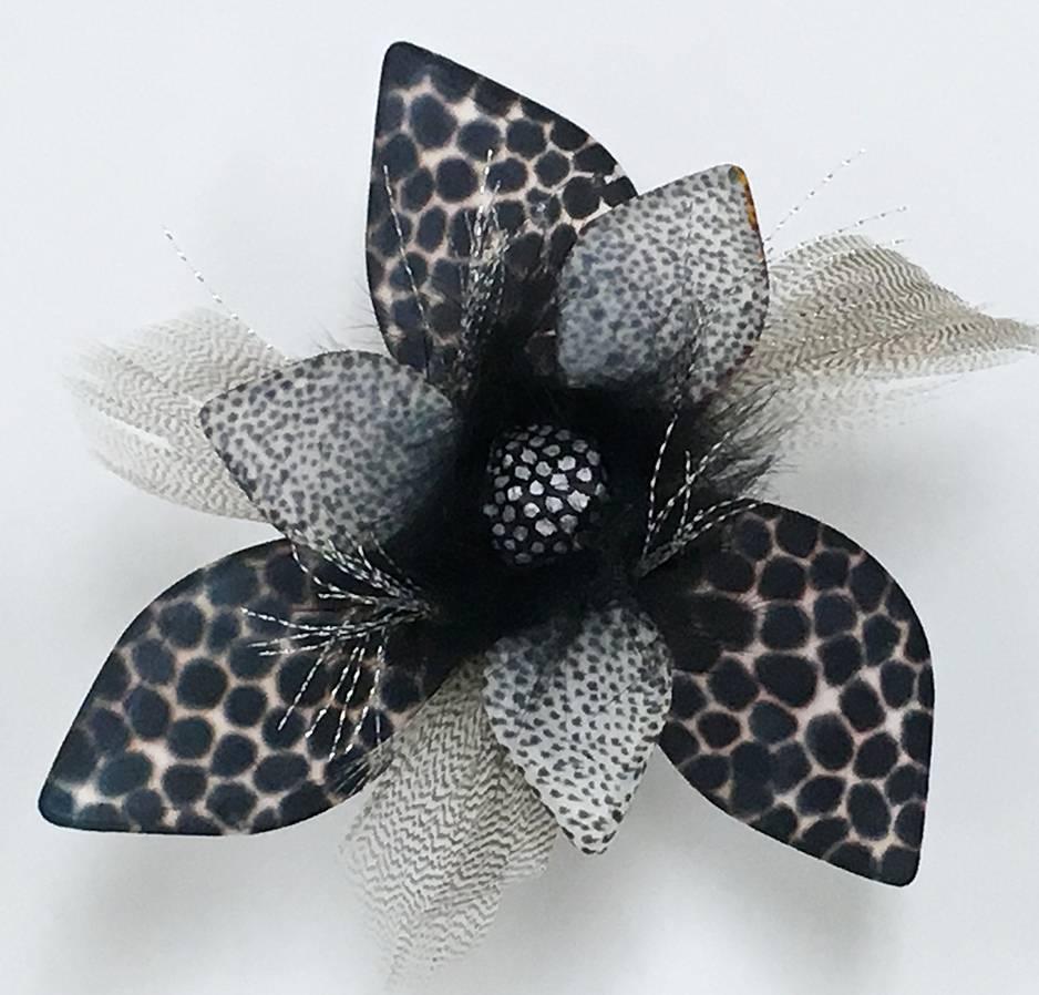 Jill Parisi Abstract Sculpture - Superfly, Black and White Handmade Paper Floral Wall Hanging Sculpture