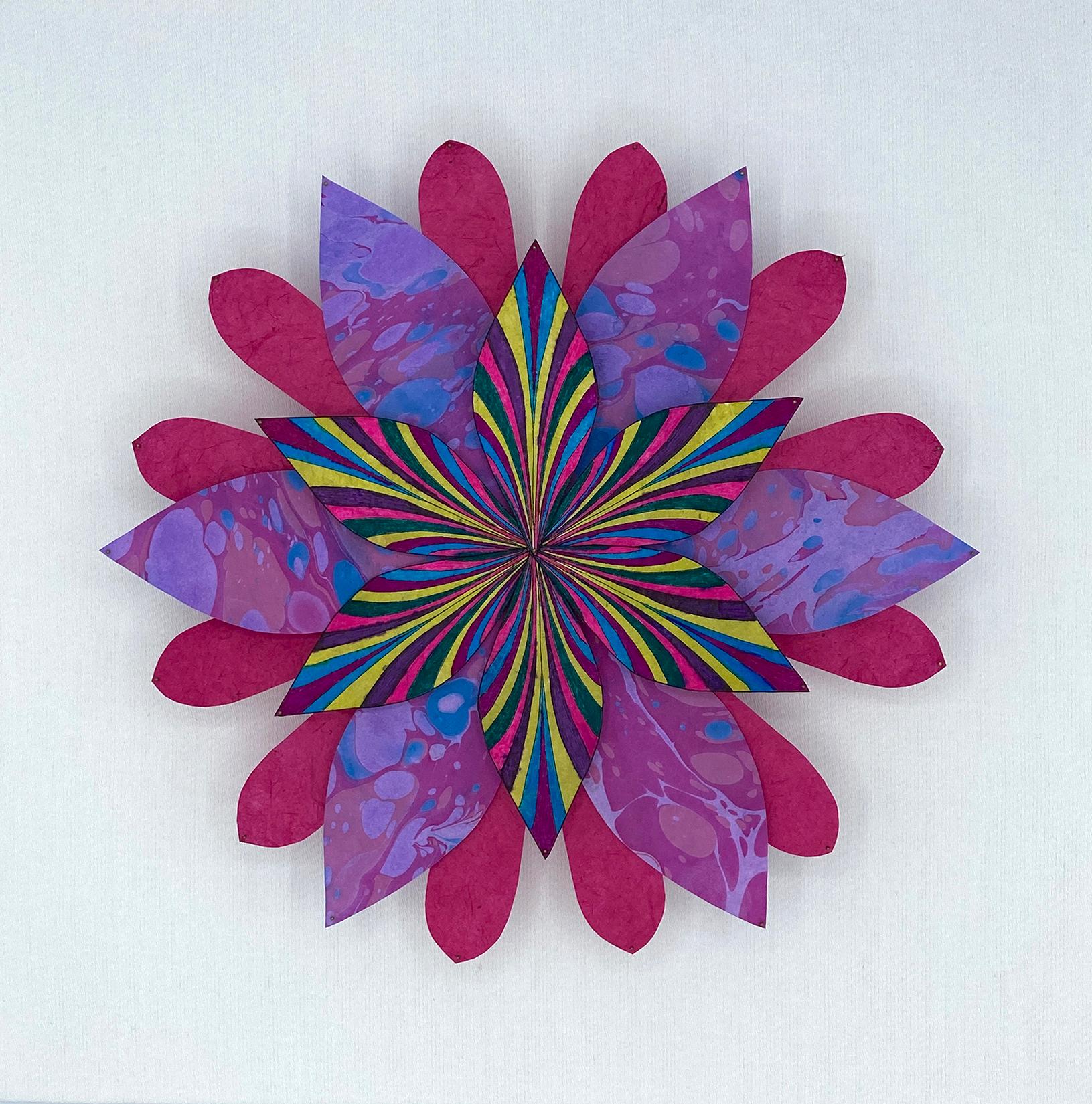 Triple Shooting Star Flower, Bright Botanical Wall Sculpture in Magenta, Purple