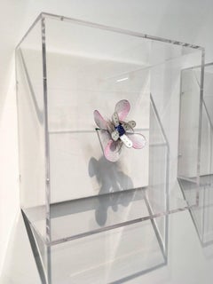 Vanishing Girl Lily, Pink Gray Blue Handmade Paper Floral Wall Hanging Sculpture