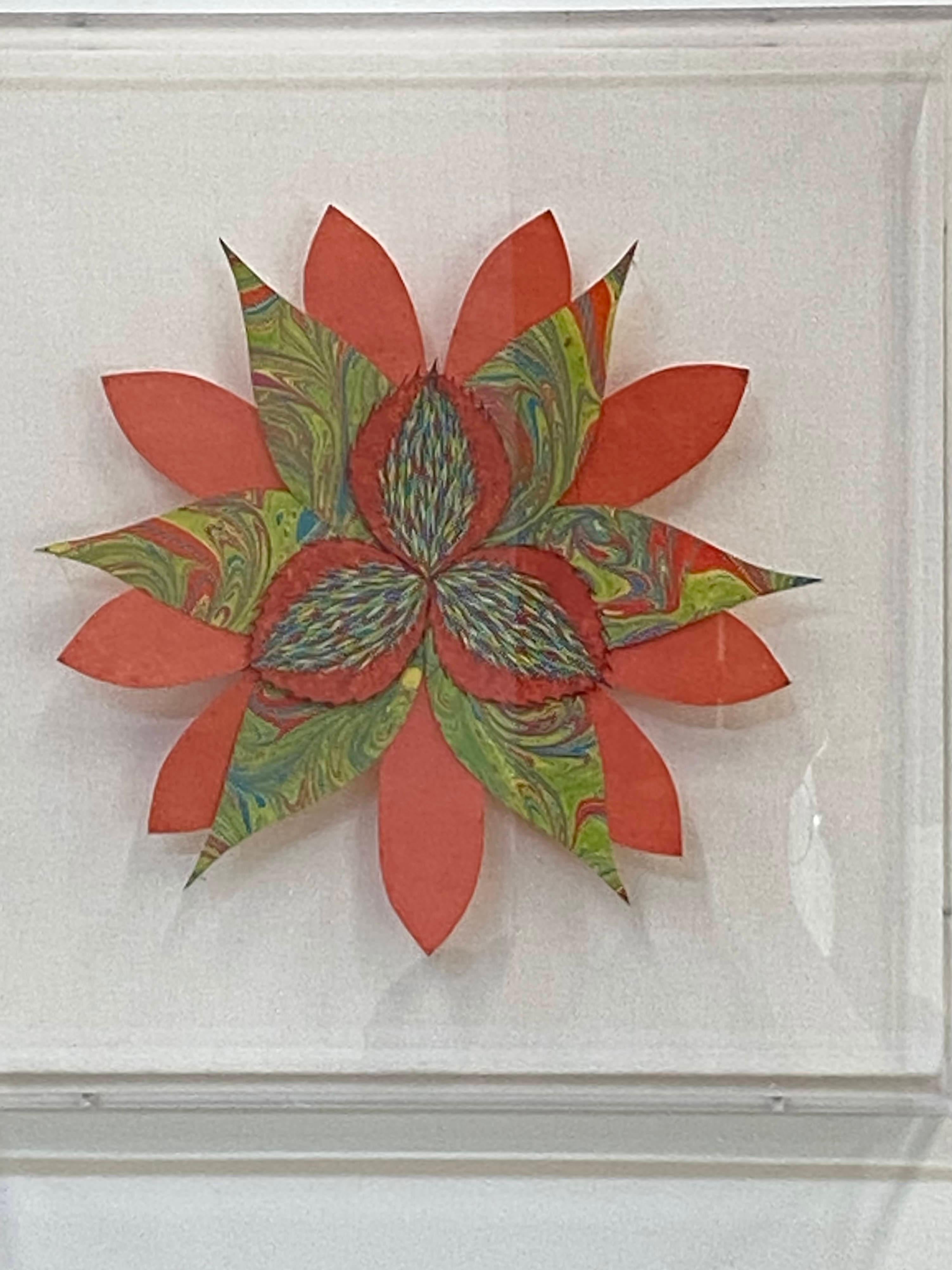 Vermilion Star Flower, Sculpture murale en papier botanique aux couleurs vives 7