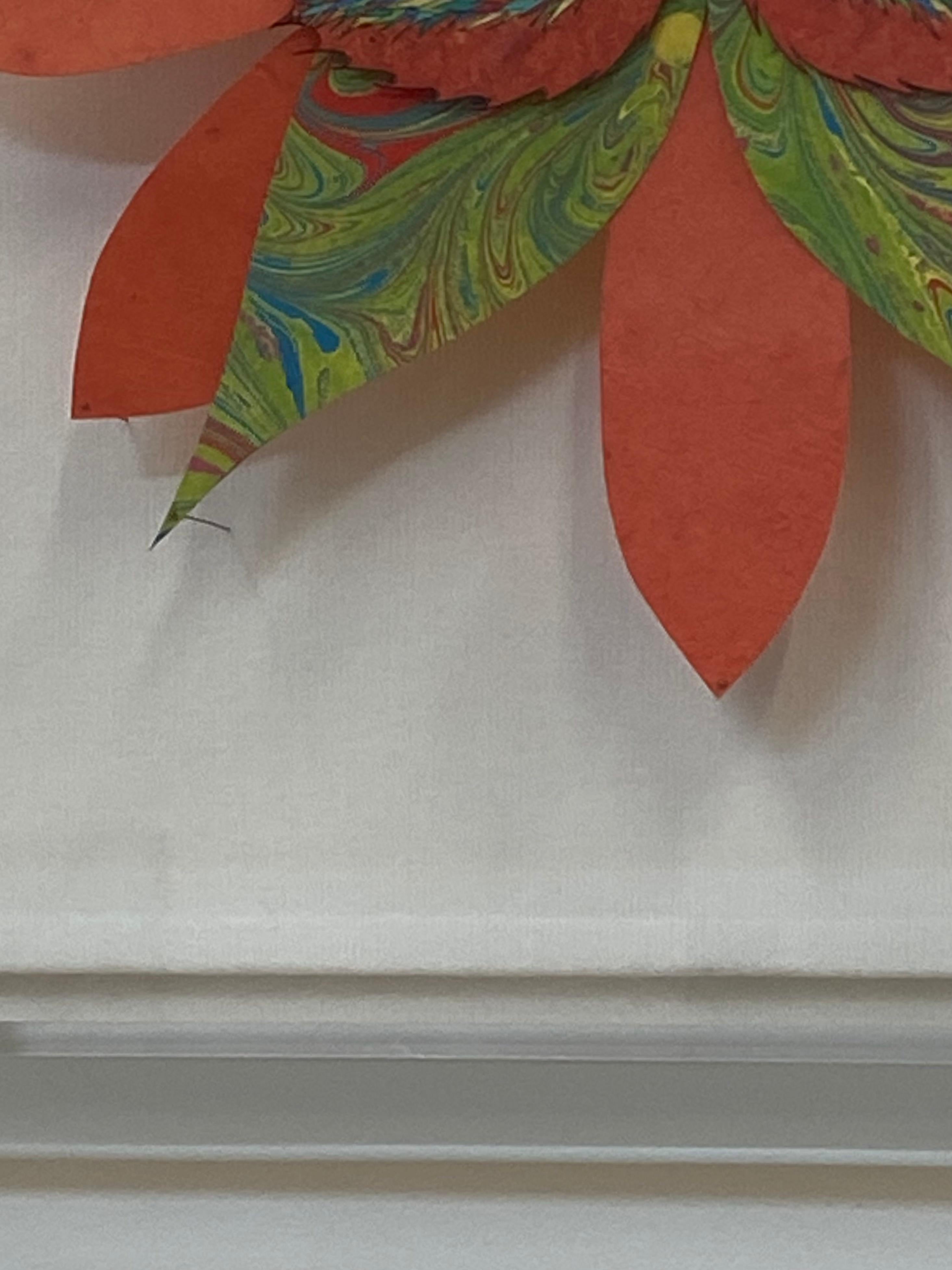 Vermilion Star Flower, Bright Colorful Botanical Paper Wall Sculpture 1