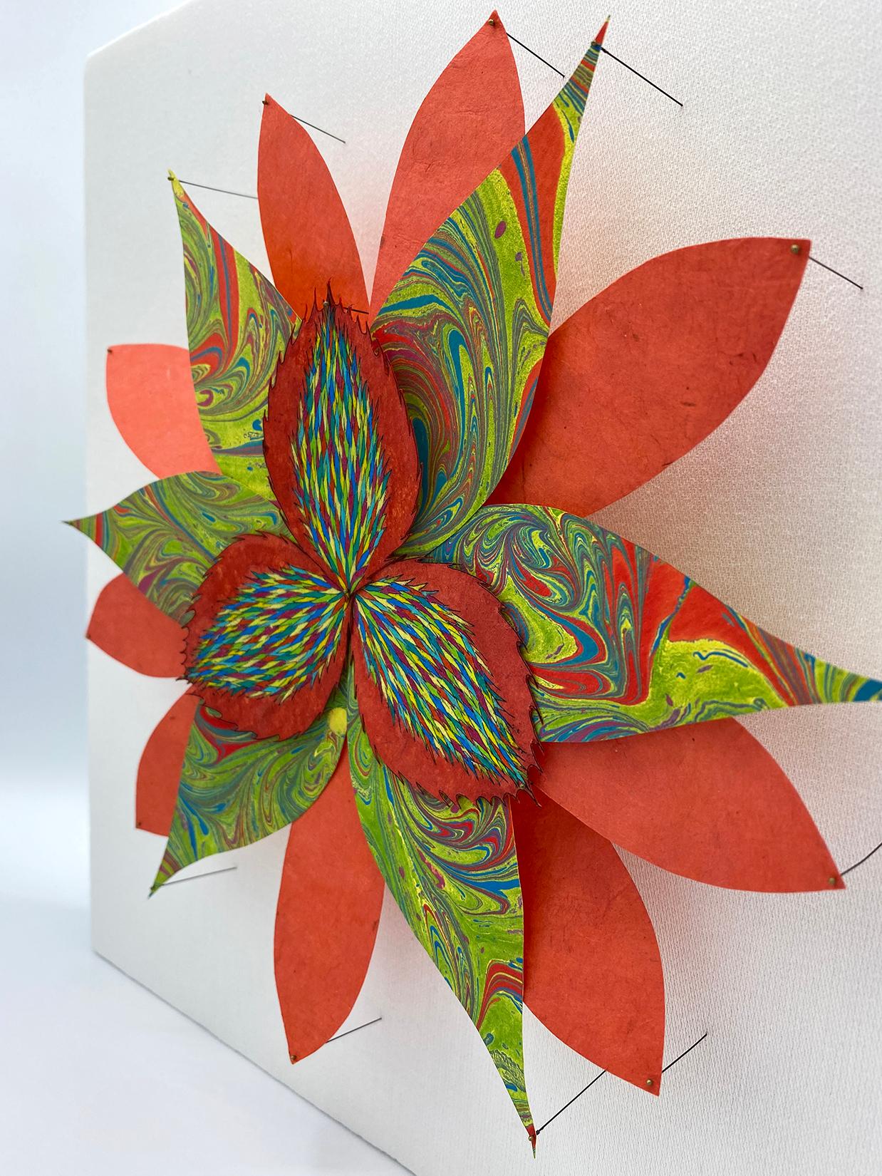 Vermilion Star Flower, Bright Colorful Botanical Paper Wall Sculpture 2