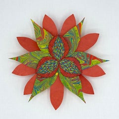 Vermilion Star Flower, Bright Colorful Botanical Paper Wall Sculpture