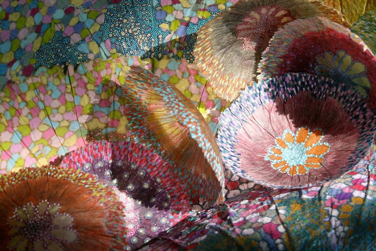 Jill Parisi Color Photograph - Cascade I, Bright Botanical Print on Aluminum, Pink, Orange, Yellow, Teal Blue