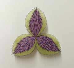 Thistle Trillium, Framed Pinned Paper Flower in Light Green, Purple, Violet