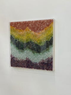 Alluvial Array, botanische Wandskulptur, Gelb, Lila, Grün, Koralle, Mint