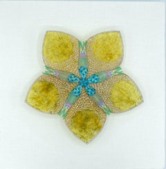 Dreamy Star, Colorful Botanical Wall Sculpture in Yellow Green, Bright Teal Blue