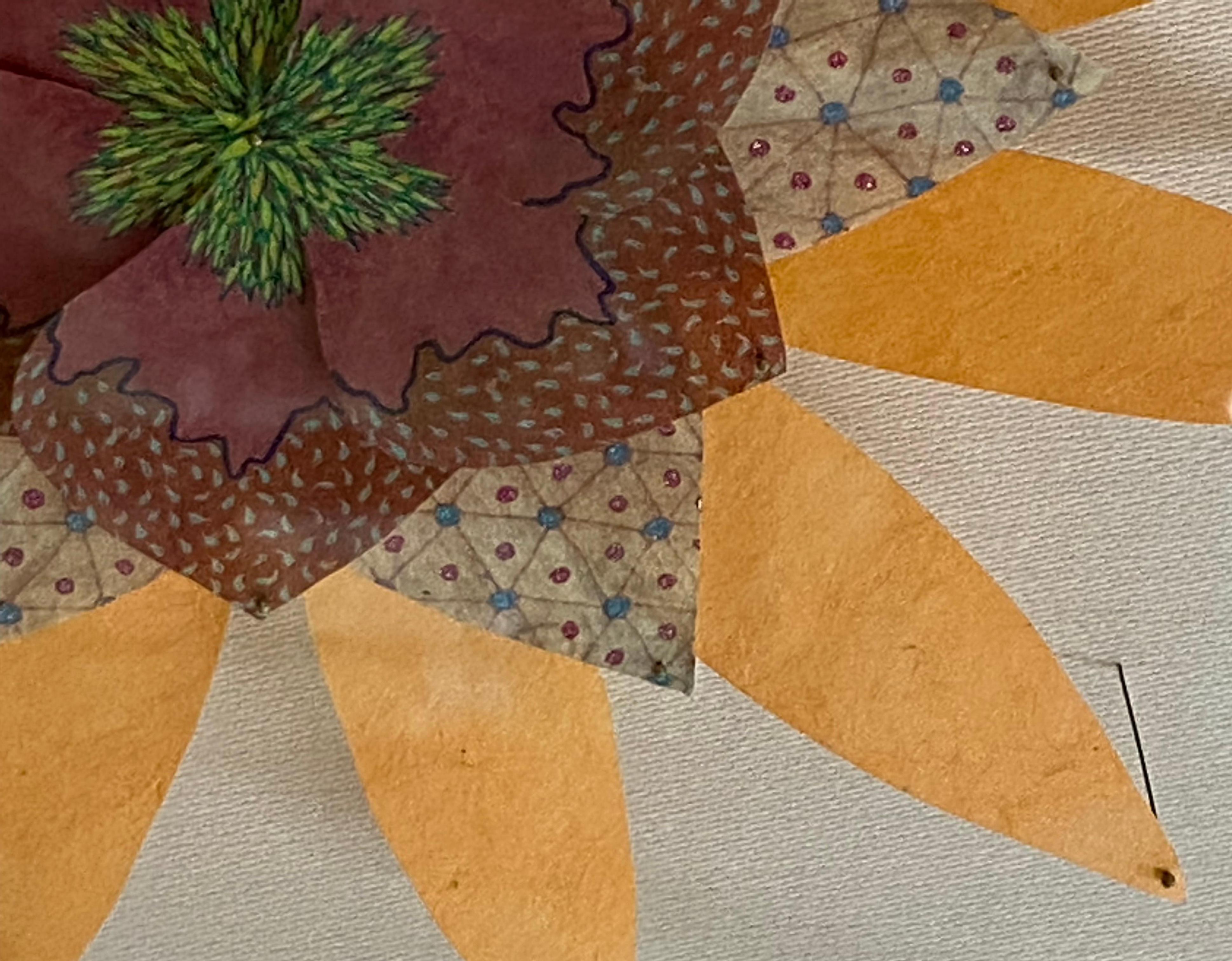 Earth and Sky Star, farbenfrohe botanische Papier-Wandskulptur, hellorangefarbenes Maroon im Angebot 5