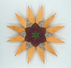 Earth and Sky Star, farbenfrohe botanische Papier-Wandskulptur, hellorangefarbenes Maroon