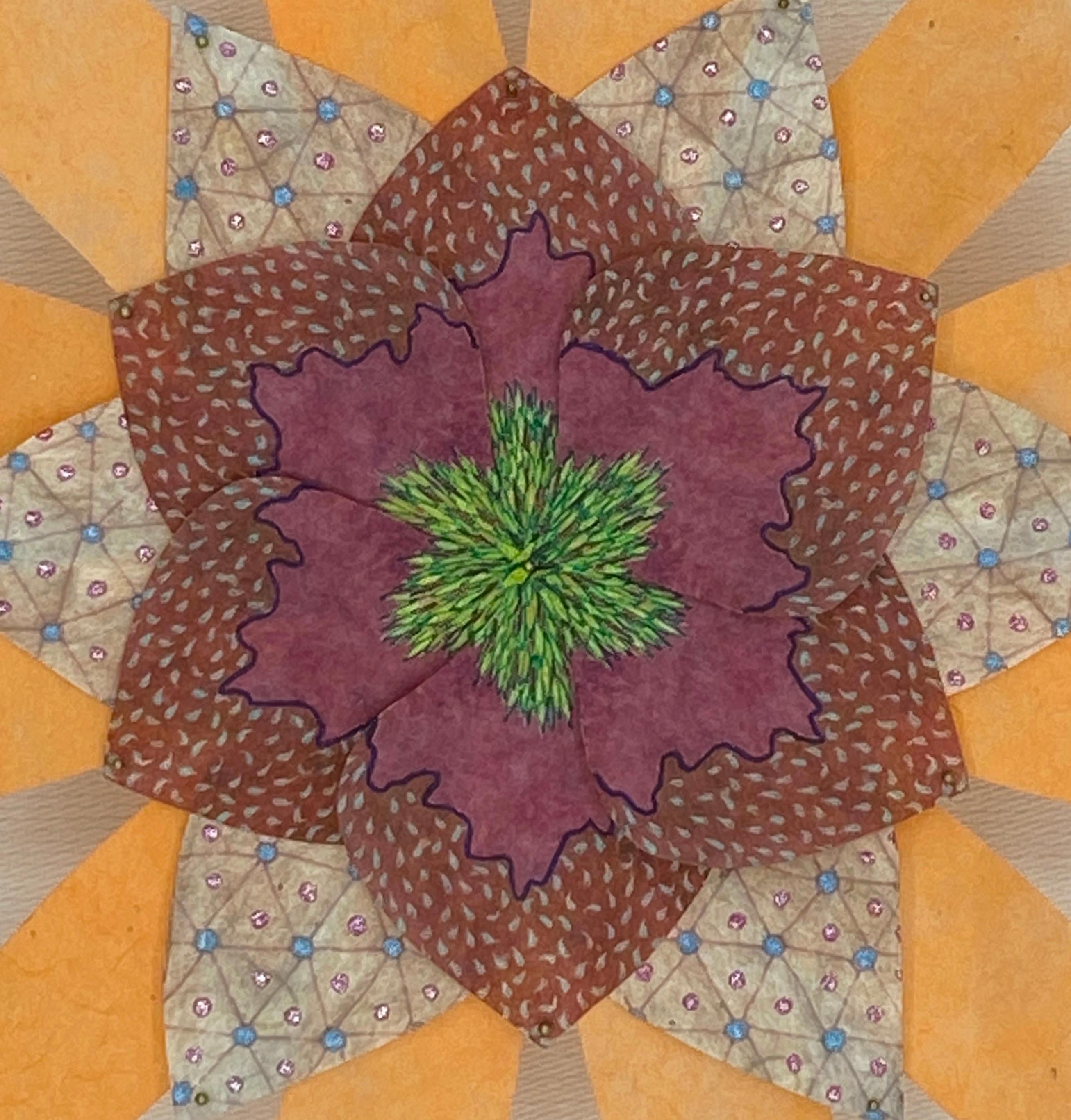 Erde und Himmel Stern - Zeitgenössische Botanische Wandskulptur Orange Maroon Papier (Beige), Abstract Sculpture, von Jill Parisi