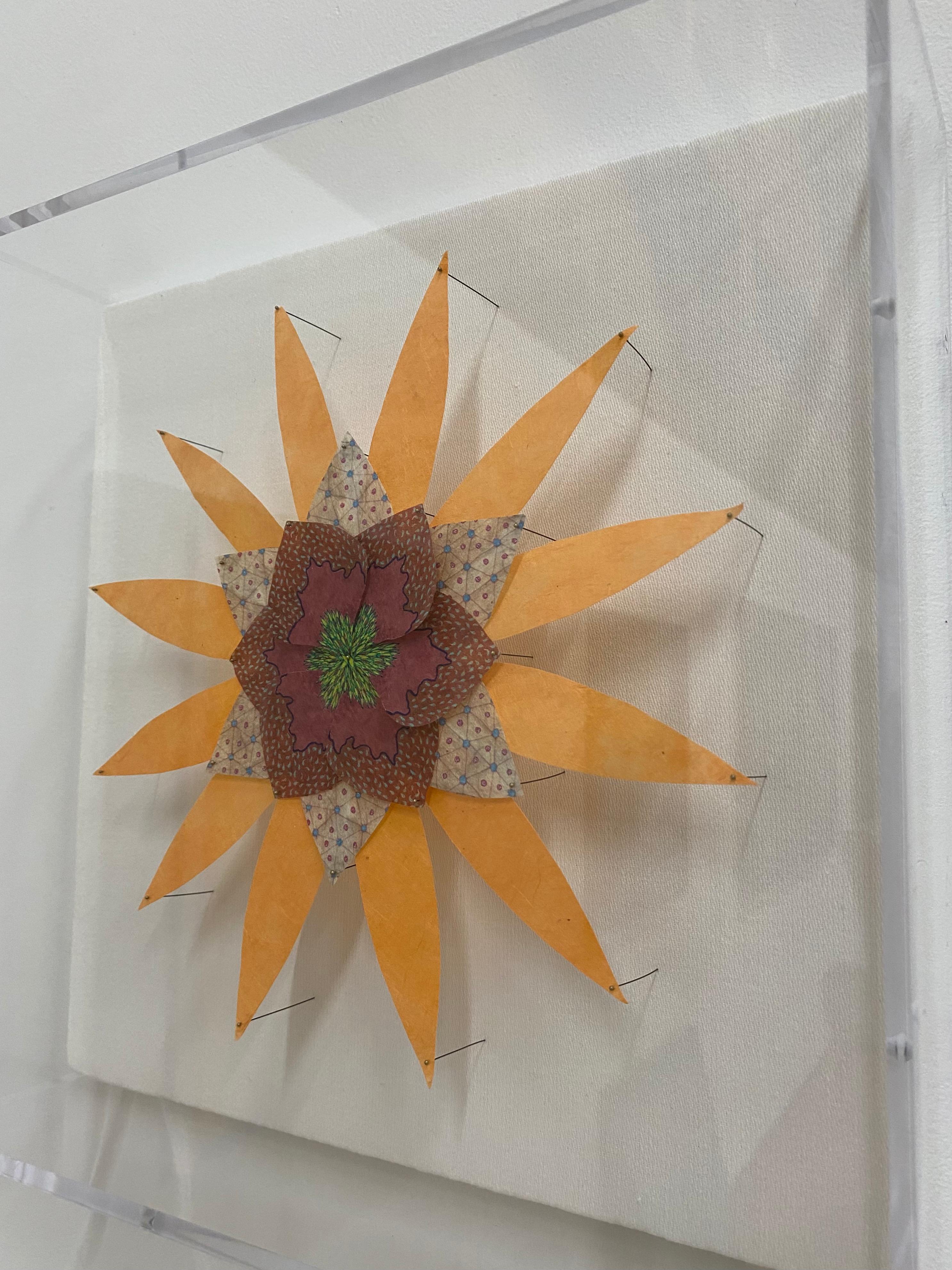 Erde und Himmel Stern - Zeitgenössische Botanische Wandskulptur Orange Maroon Papier im Angebot 1