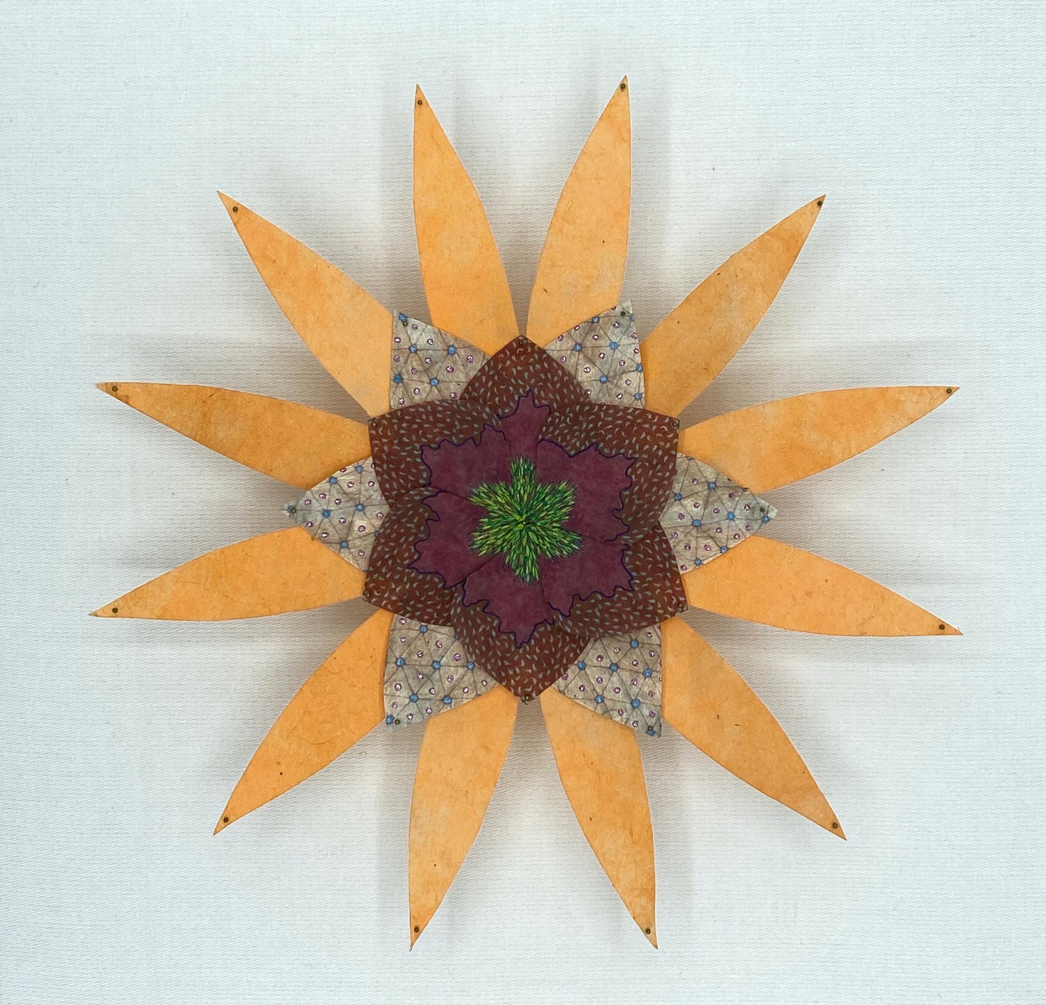 Earth and Sky Star - Contemporary Paper Wall Sculpture Orange Maroon Flower 2021
