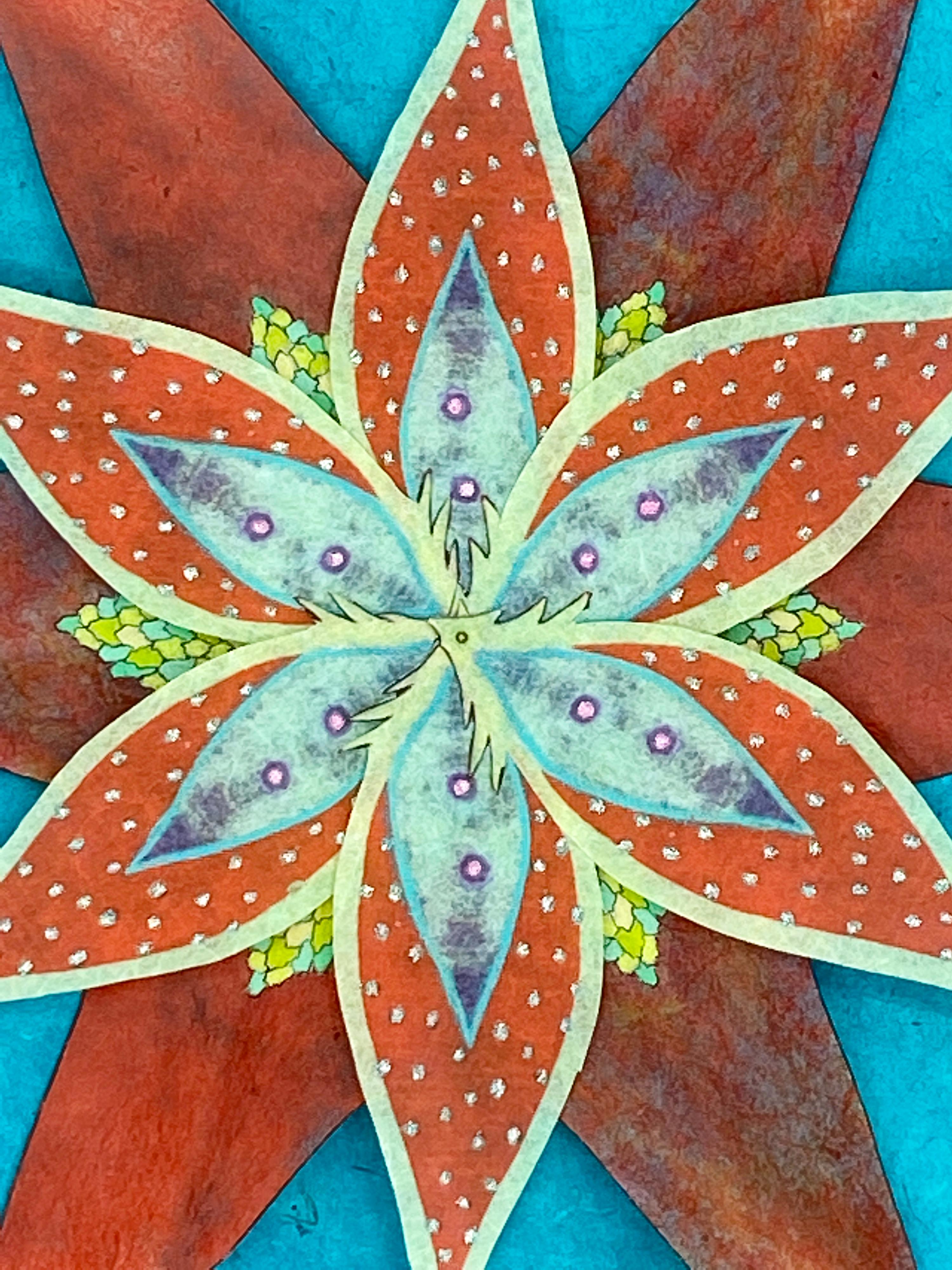 Fanfare Star, Teal Blau, Rot, Bunte botanische Blumen-Wandskulptur aus Papier im Angebot 5