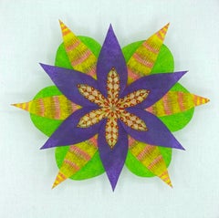 Kaleidoscopic Star, Colorful Botanical Wall Sculpture, Yellow, Purple, Green