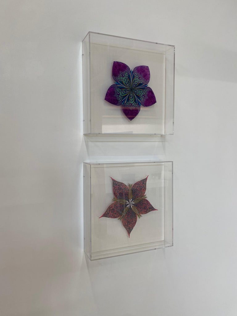 Radiating Star, Colorful Botanical Wall Sculpture in Pink, Blue, Yellow For Sale 9