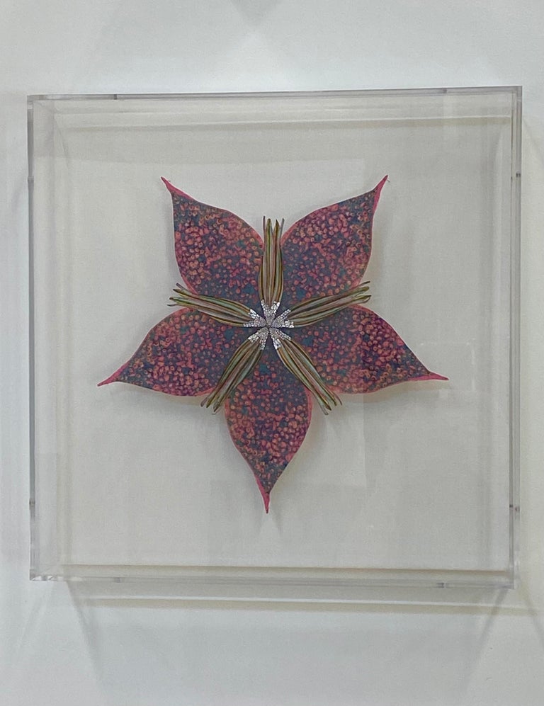 Radiating Star, Colorful Botanical Wall Sculpture in Pink, Blue, Yellow - Contemporary Print by Jill Parisi