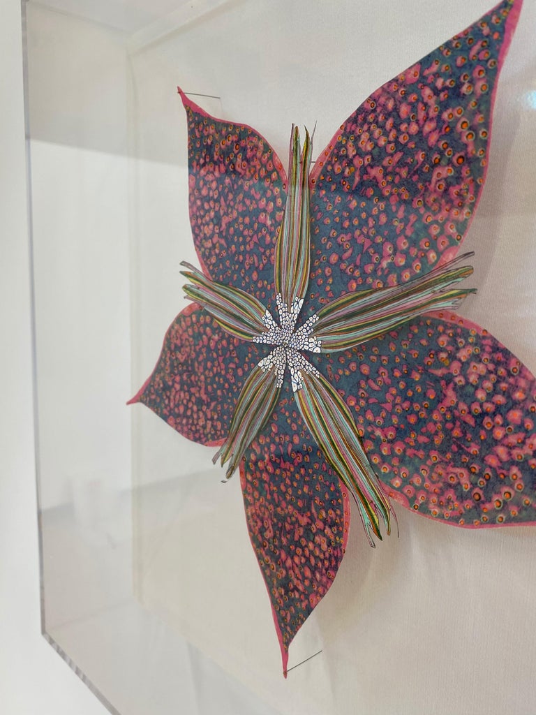 Radiating Star, Colorful Botanical Wall Sculpture in Pink, Blue, Yellow For Sale 5