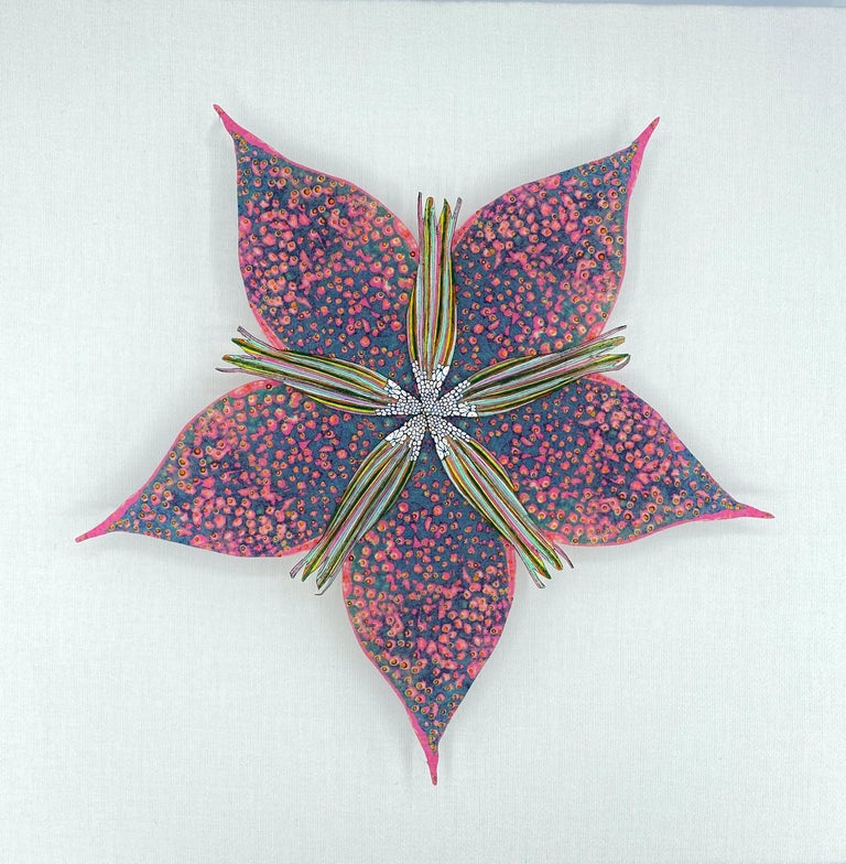 Radiating Star, Colorful Botanical Wall Sculpture in Pink, Blue, Yellow - Print by Jill Parisi