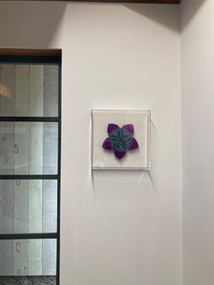Resplendent Star, Colorful Botanical Wall Sculpture in Bright Purple, Teal Blue