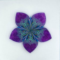 Resplendent Star, Colorful Botanical Wall Sculpture in Bright Purple, Teal Blue
