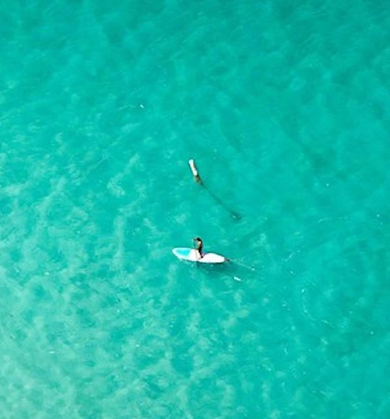 Lone Paddle Boarder.  Areal Ocean Landscape limited edition color photograph - Photograph by Jill Peters