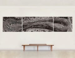 Roller Coaster.  Aerial Landscape Triptych Black and White Photograph
