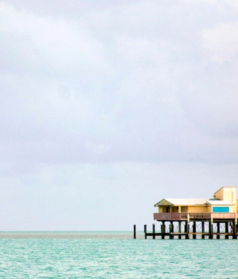 Stiltsville I. Areal Landscape ocean limited edition color photograph - Photograph by Jill Peters