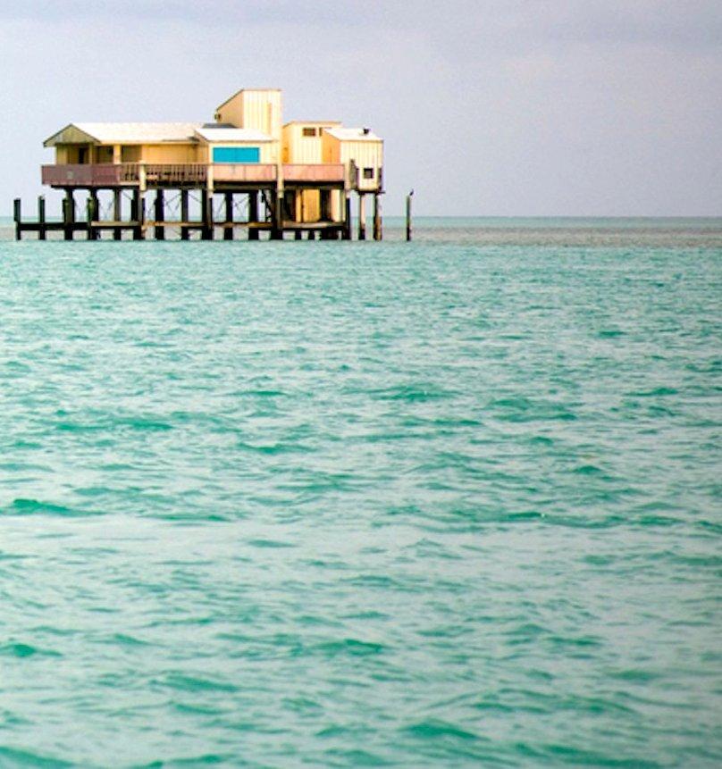Stiltsville I. Areal Landscape ocean limited edition color photograph - Contemporary Photograph by Jill Peters
