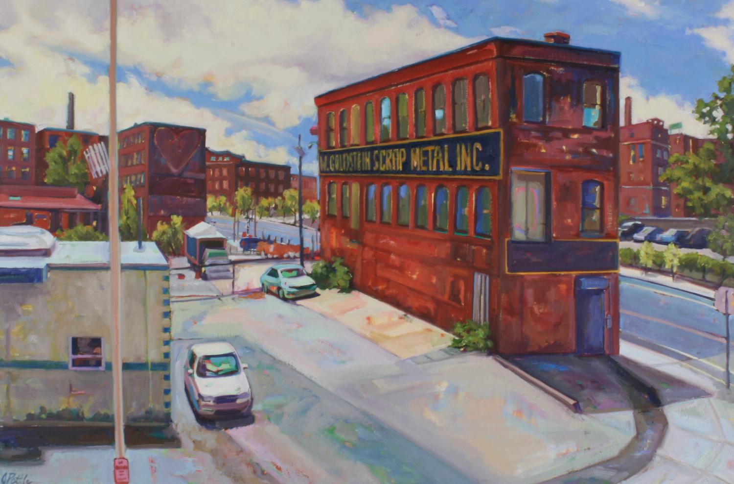 Landscape Painting Jill Pottle - "Vue de la gare, Worcester, MA", contemporain, paysage, peinture à l'huile