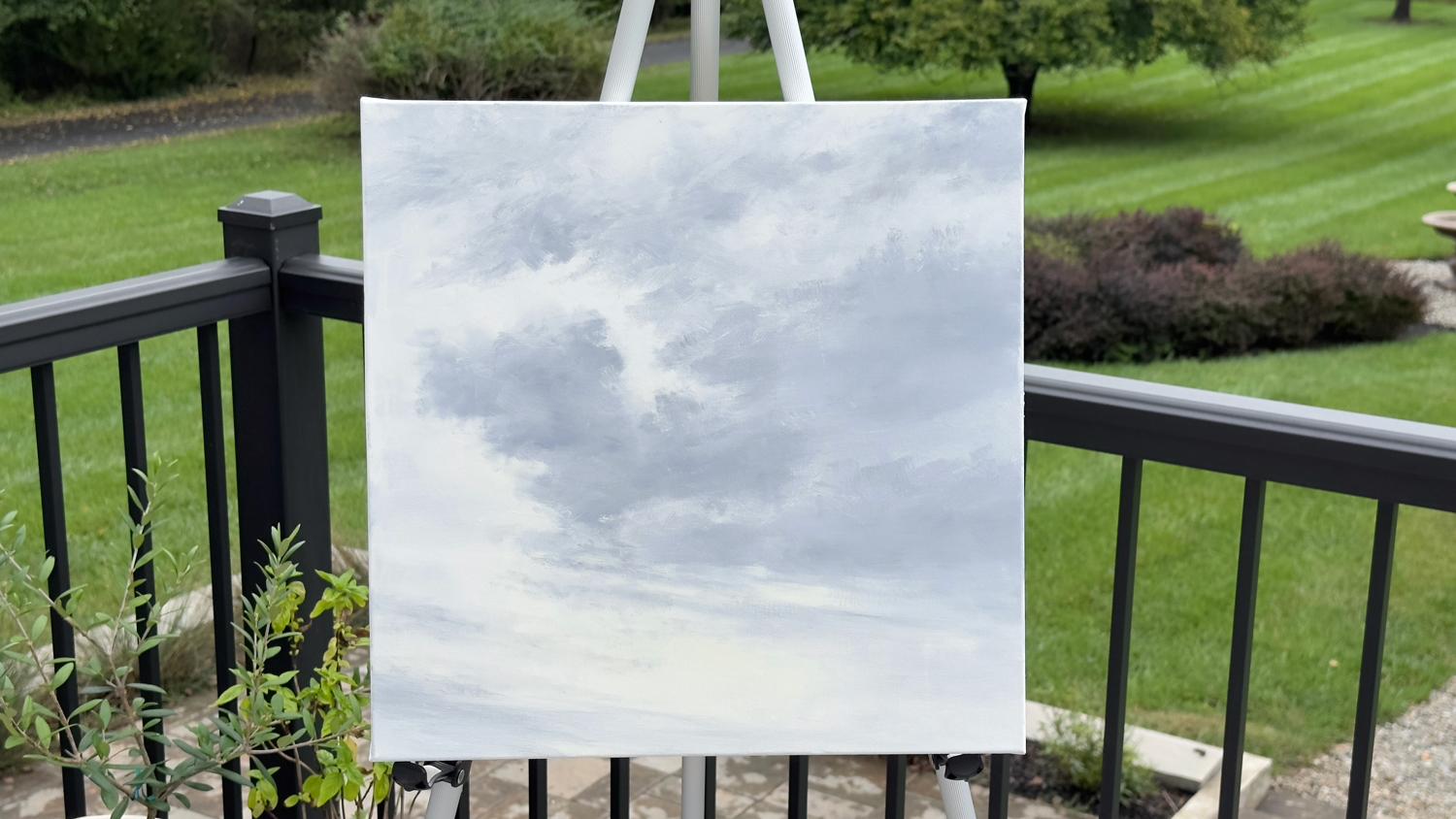 <p>Artist Comments<br />In this serene study of a cloud-filled sky, artist Jill Poyerd captures a sense of depth through the gradual texture change in the receding horizon. The soft, yet poignant, colors draw the gaze into the distance. The