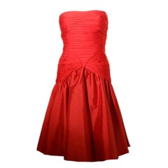 JILL RICHARDS Red Strapless Jersey & Taffeta Dress with Black Crinoline 1980's