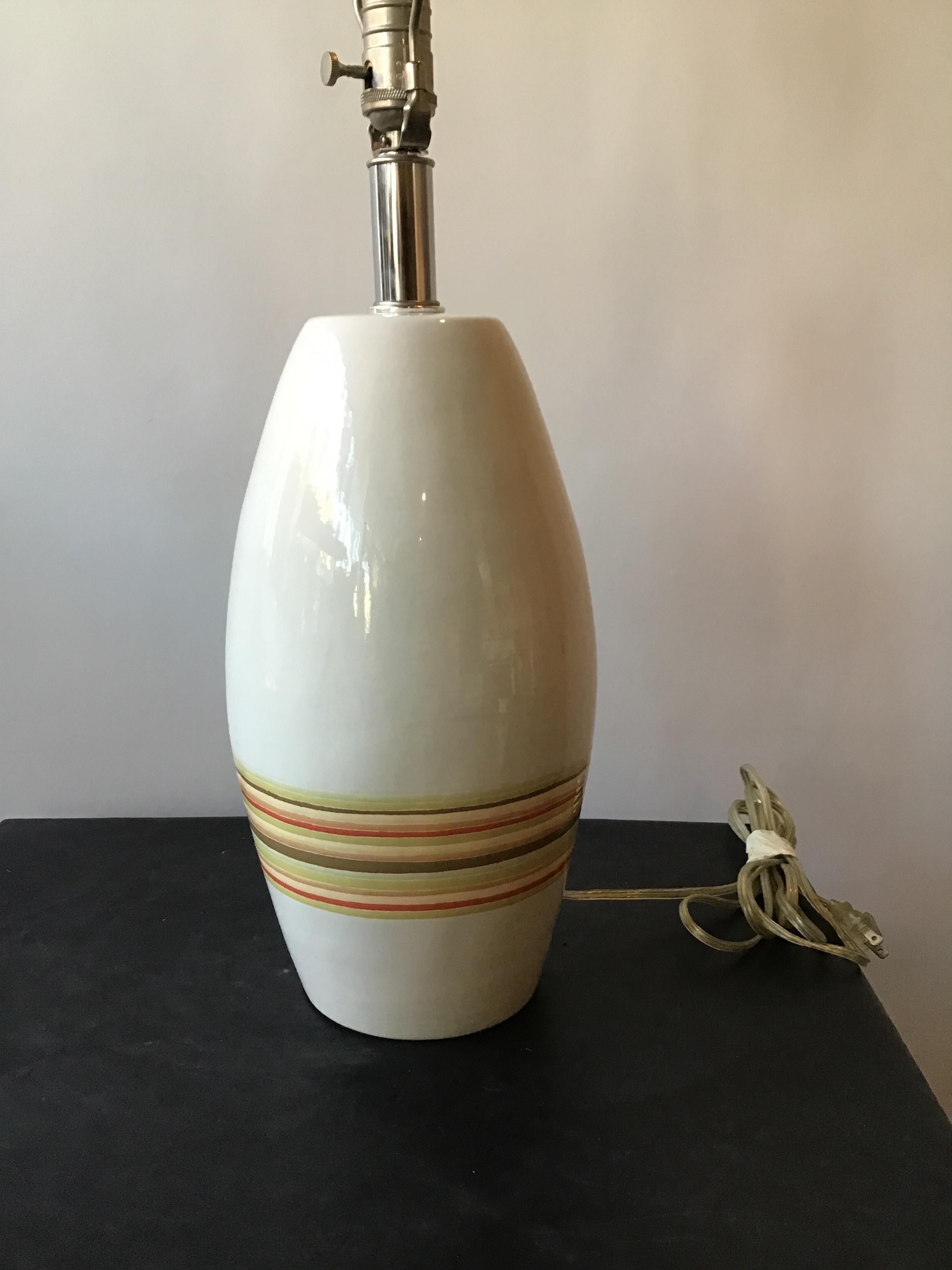 Jill Rosenwald Ceramic Striped Lamp In Good Condition For Sale In Tarrytown, NY