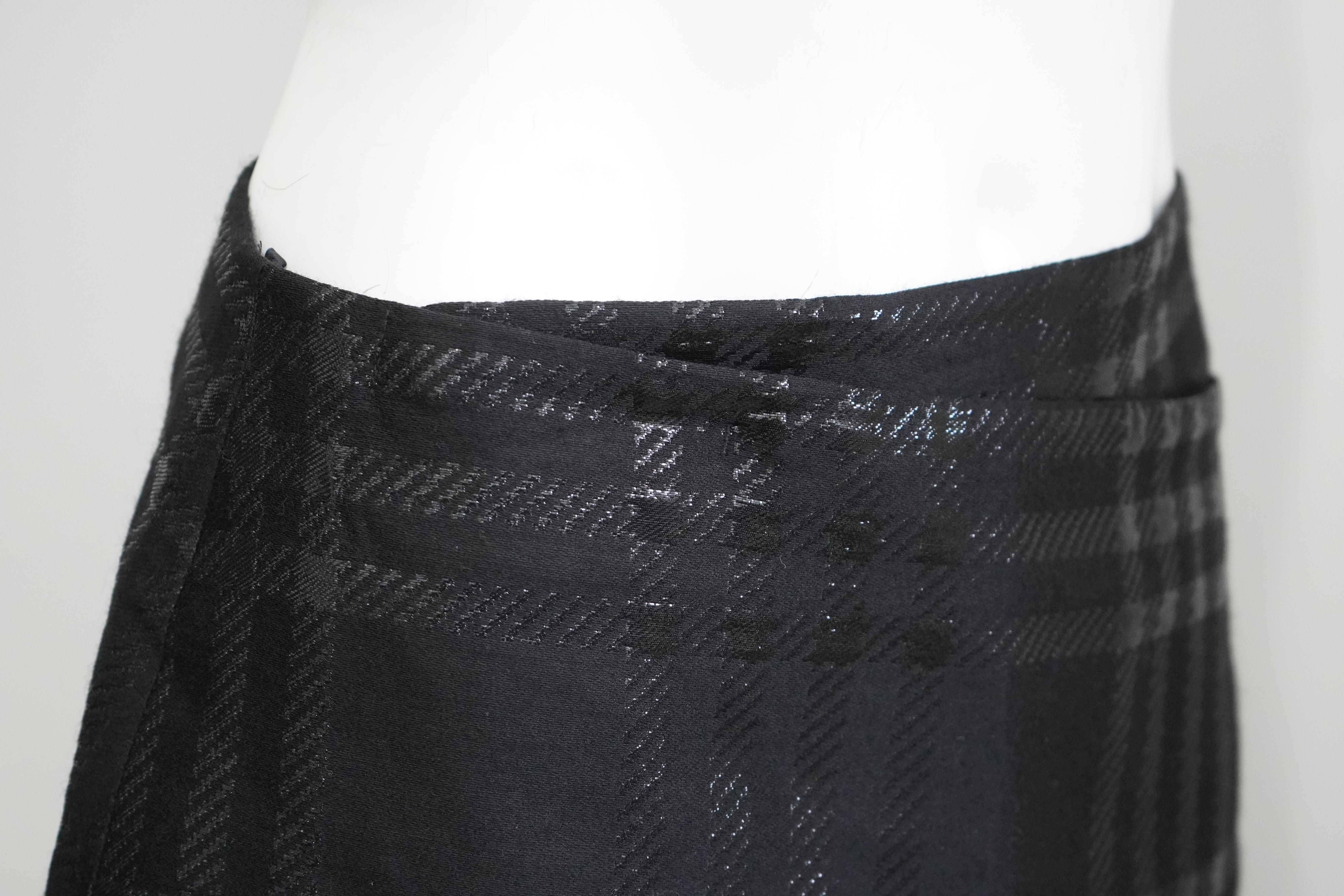 Jill Sander Black Plaid Wrap Asymmetrical Wrap Skirt sz 38 For Sale 1