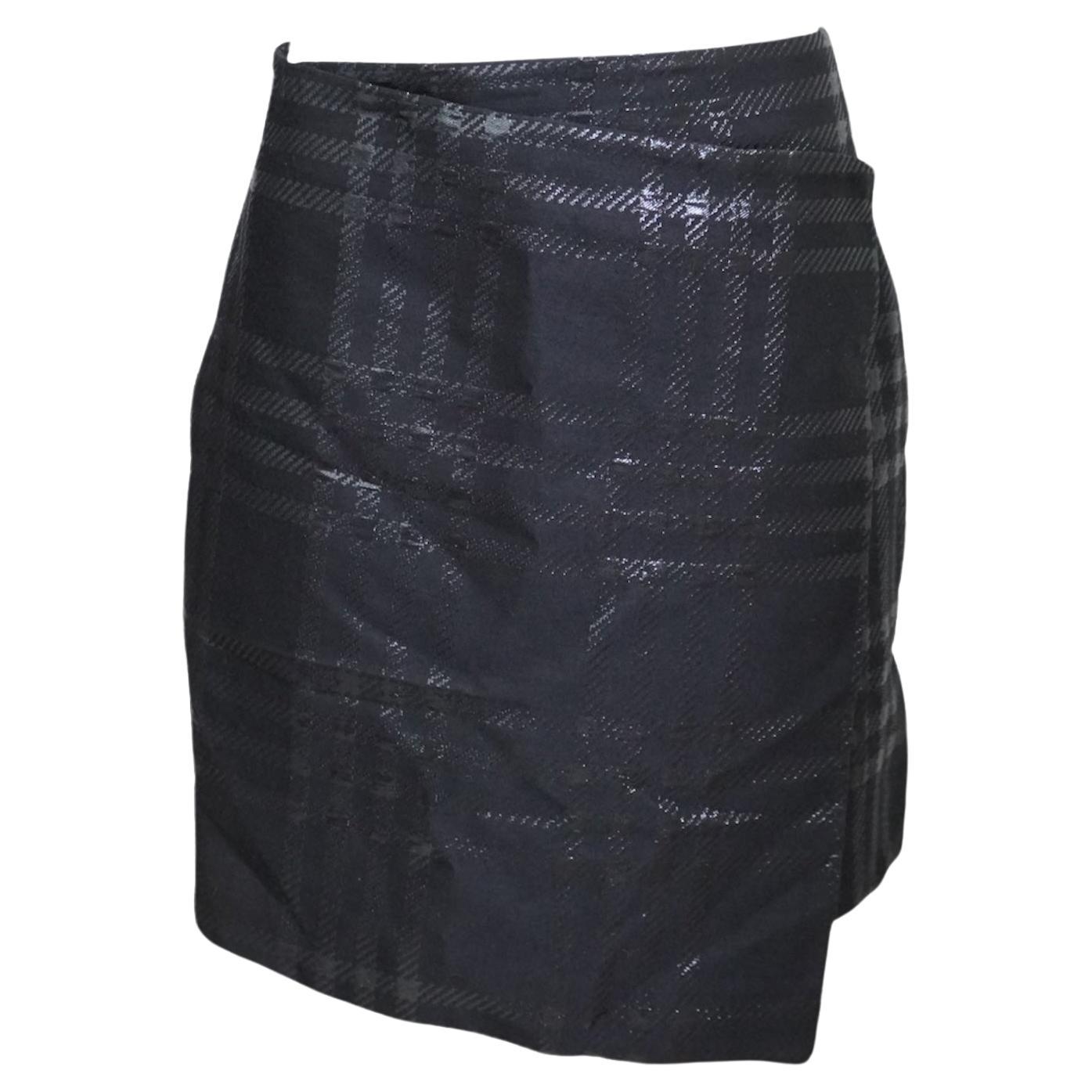 Jill Sander Black Plaid Wrap Asymmetrical Wrap Skirt sz 38 For Sale