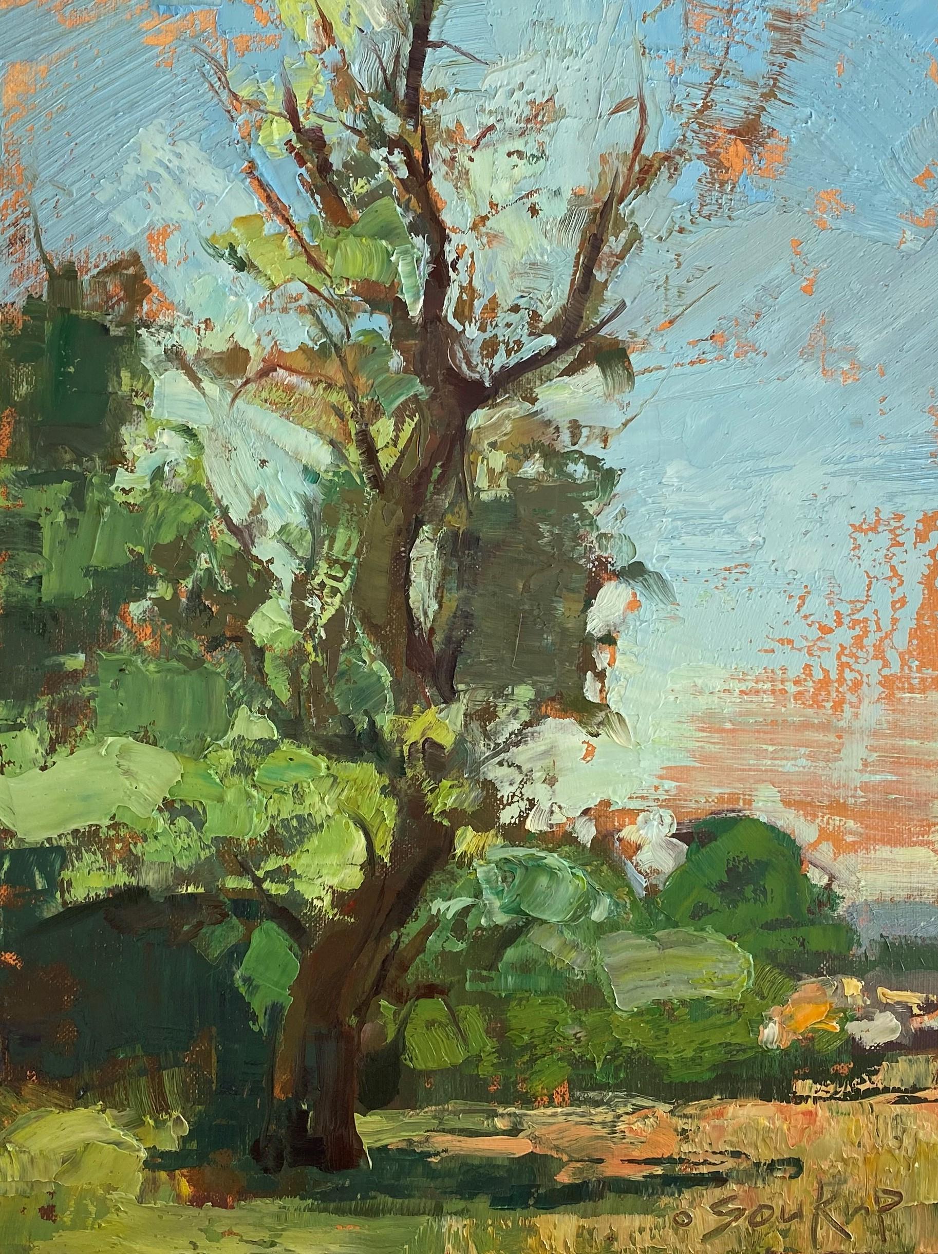 Jill Soukup Landscape Painting – „Russischer Olivenbaum“, Ölgemälde