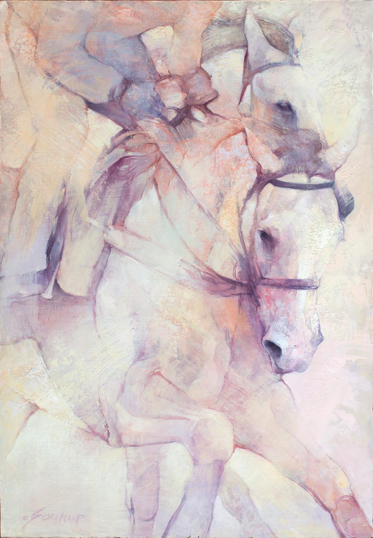 Jill Soukup Animal Painting - "White Racer" Oil Painting