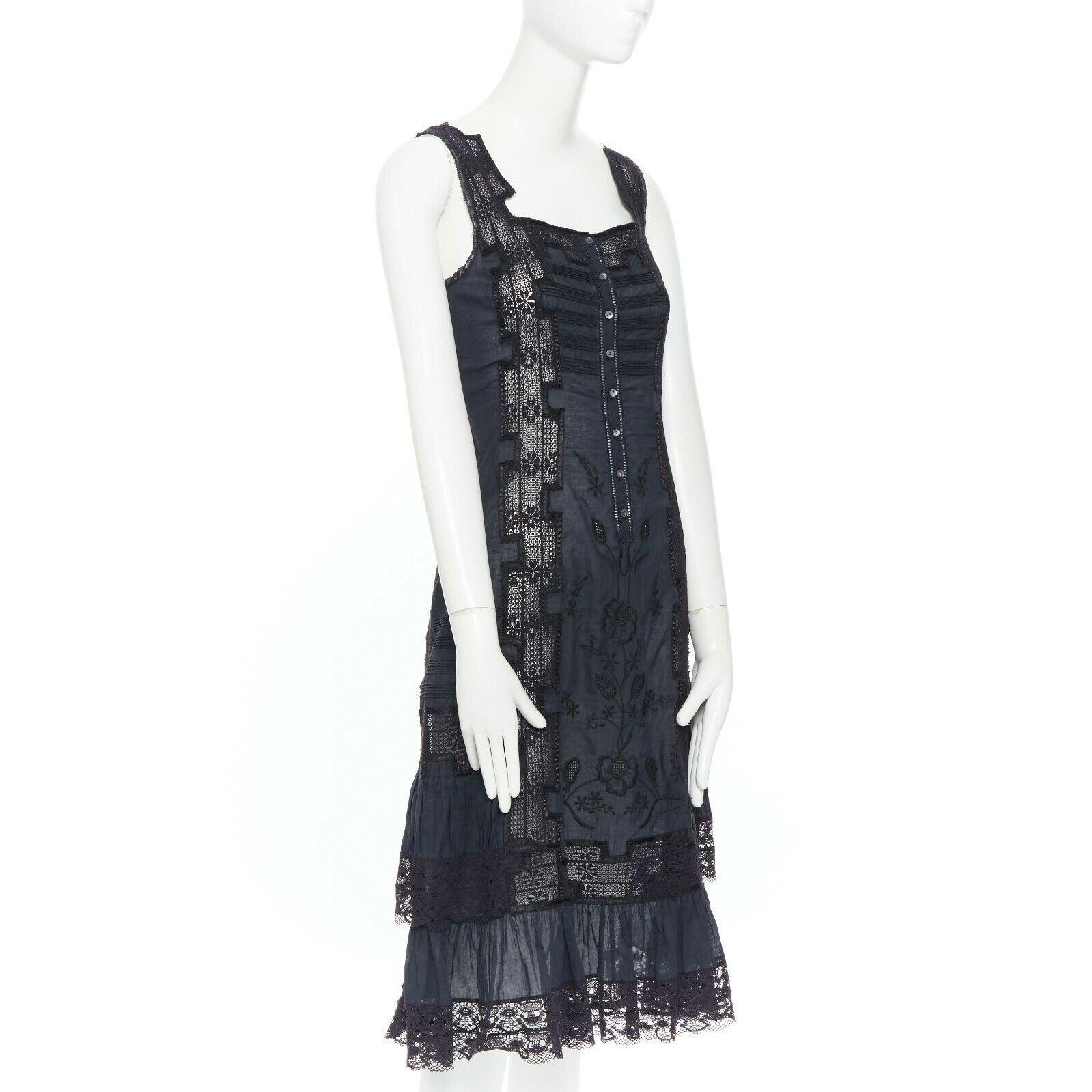 JILL STUART 100% algodón negro bordado anglaise floral vestido bohemio XS en Bueno Estado en Hong Kong, NT