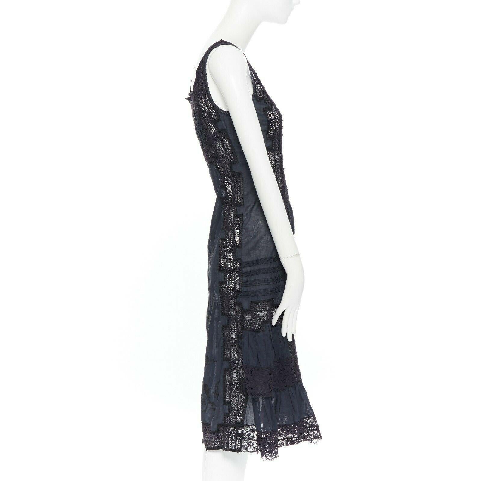 De las mujeres JILL STUART 100% algodón negro bordado anglaise floral vestido bohemio XS