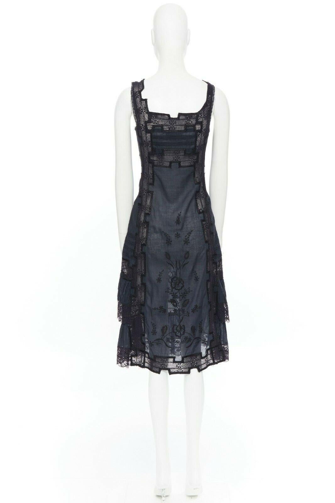 JILL STUART 100% algodón negro bordado anglaise floral vestido bohemio XS 1