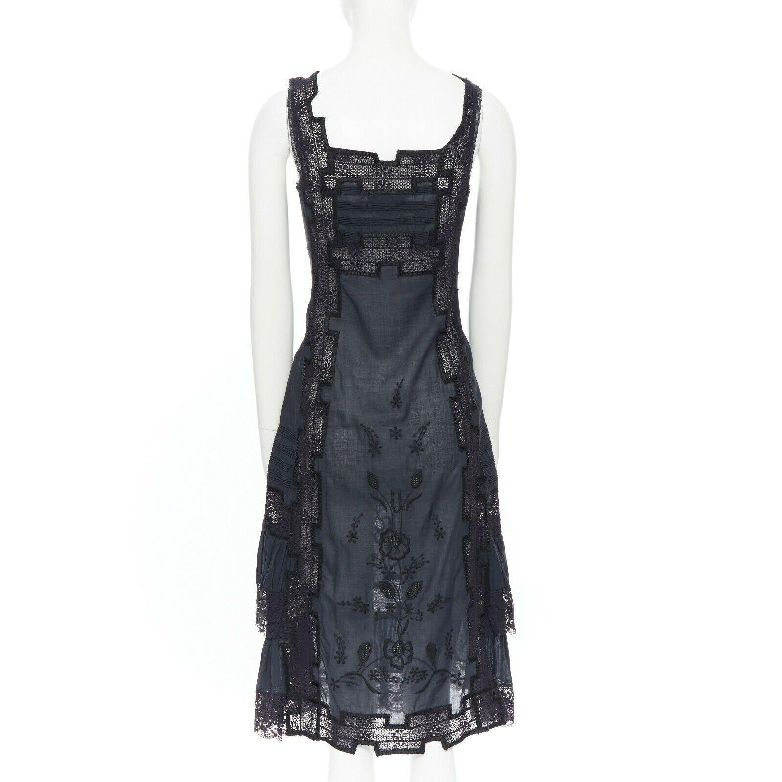 JILL STUART 100% algodón negro bordado anglaise floral vestido bohemio XS 2