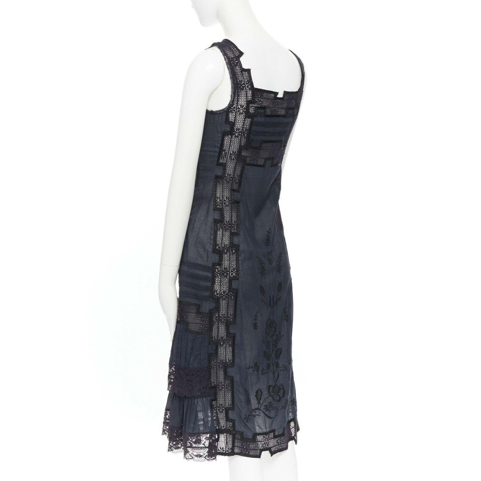 JILL STUART 100% algodón negro bordado anglaise floral vestido bohemio XS 3