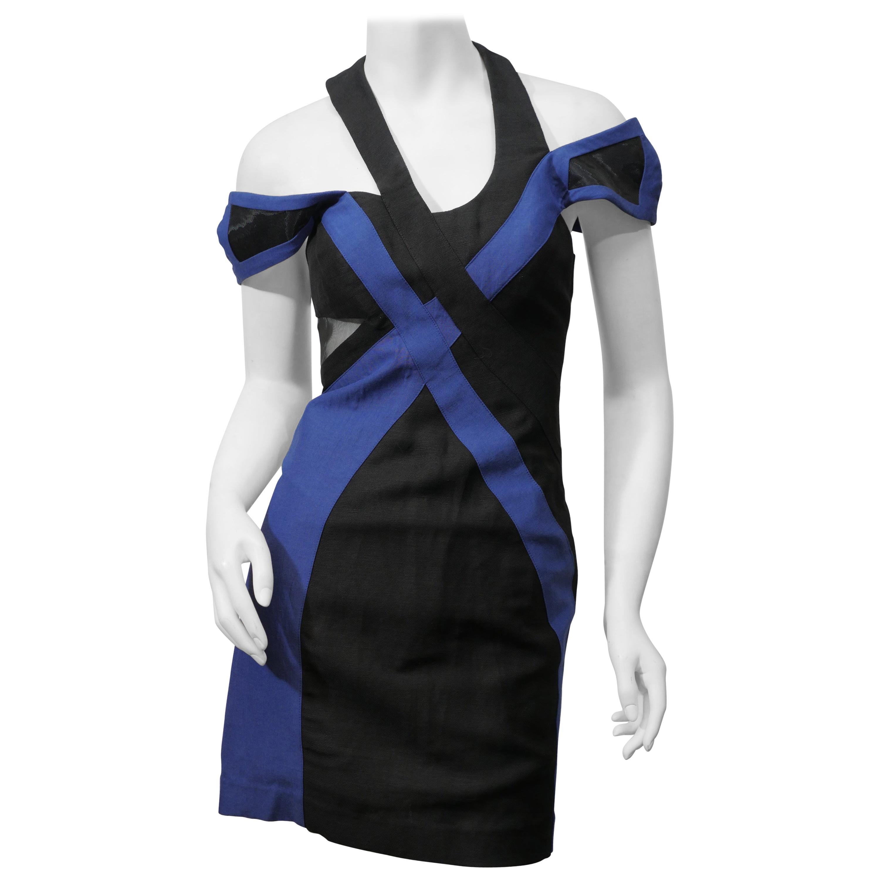 Jill Stuart Size 0 Blue Black Color Block Cutout  Dress