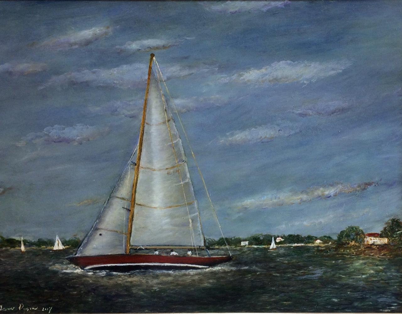 Regatta, original 36x48 marine landscape - Painting by Jillian Dyson