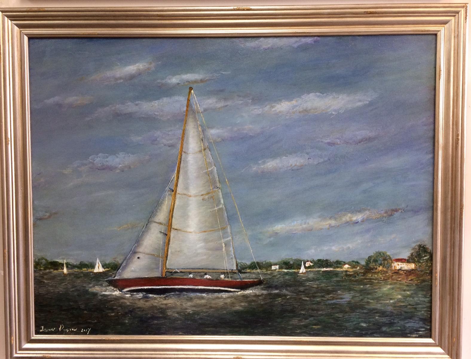 Jillian Dyson Figurative Painting - Regatta, original 36x48 marine landscape