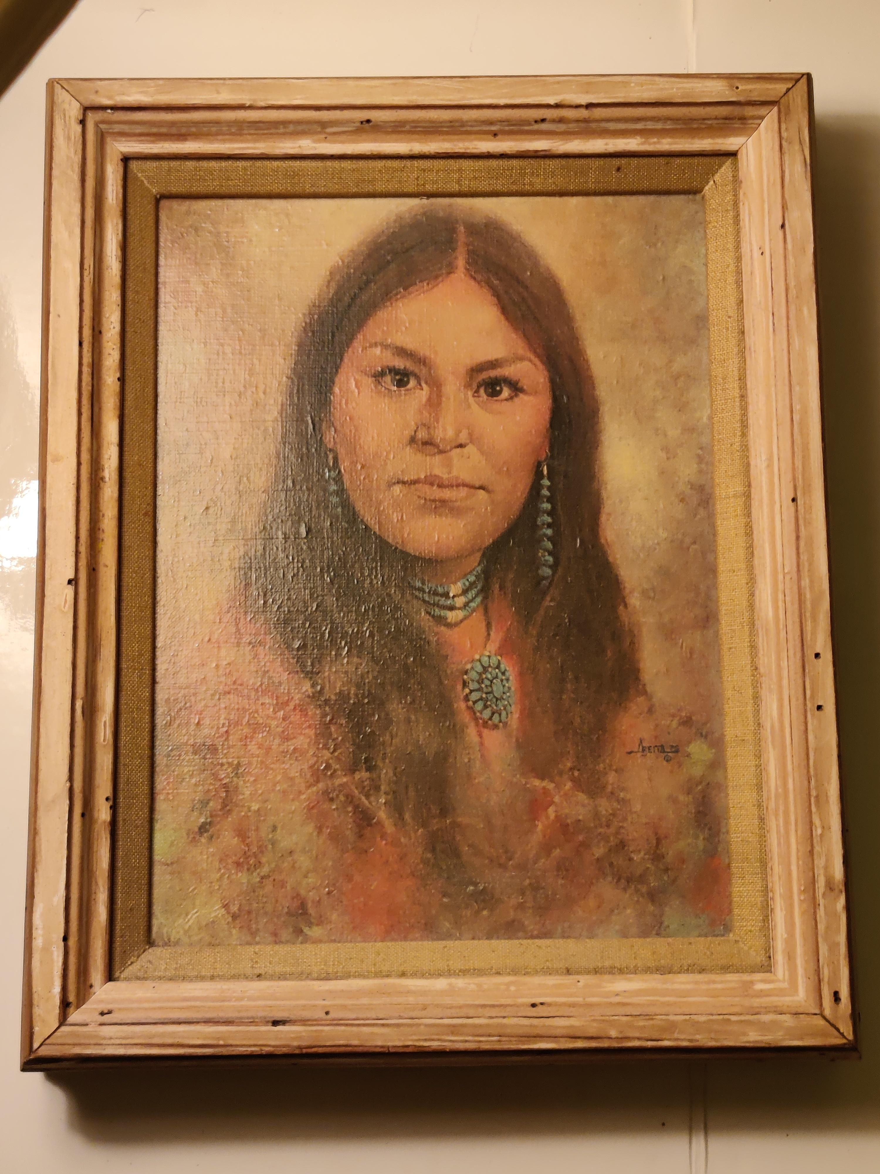 Jim Abeita Navajo Oil Painting Portrait of Native Woman
Artist Born 1947 in New Mexico
Image 8.5 x 11.5 