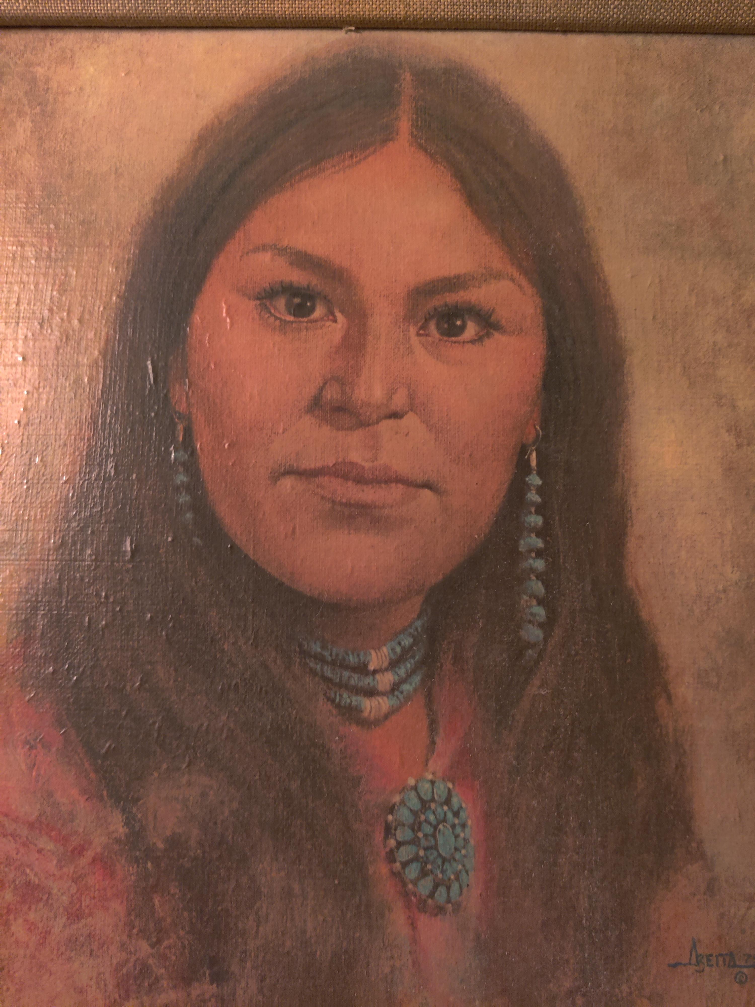 Canvas Jim Abeita Navajo Oil Painting Portrait of Native Woman