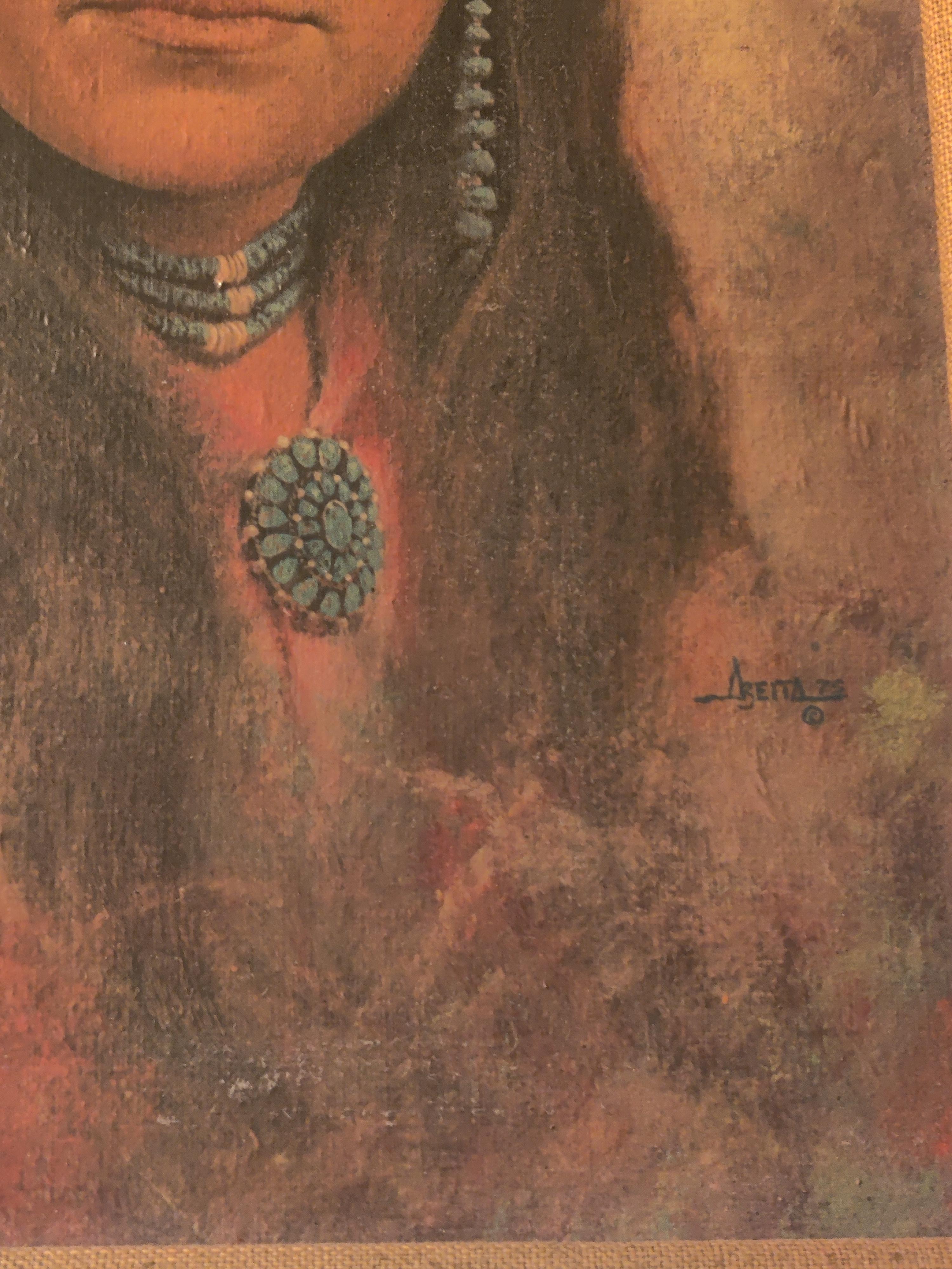 Jim Abeita Navajo Oil Painting Portrait of Native Woman 2