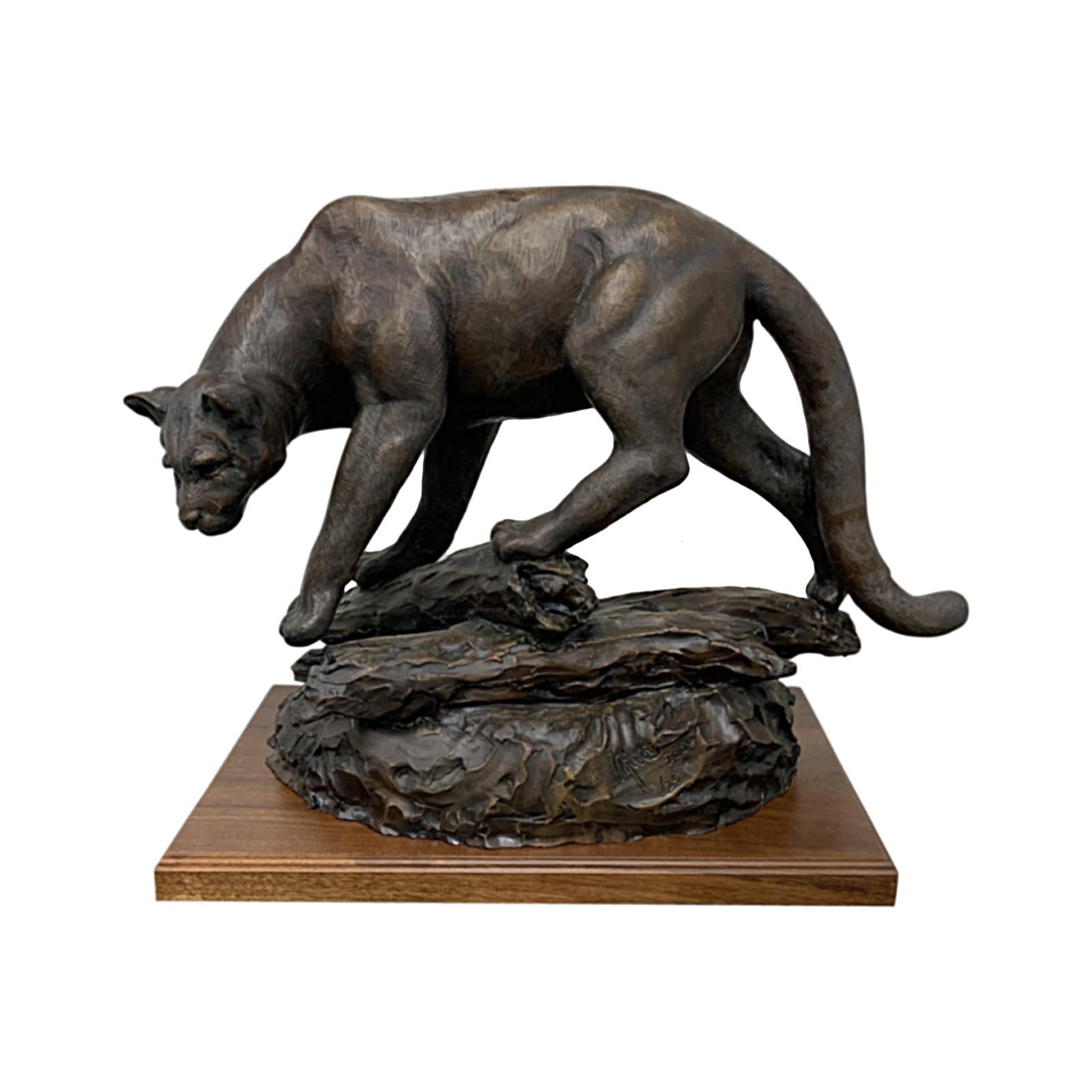 Jim Agius Signed and Numbered "Cougar, Ghost of the Rockies" Bronze Statue For Sale