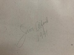 Quadro senza titolo di Jim Alford, gradiente, malva, salvia, bianco, nero astratto