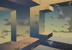 Room For Montgomery, abstract lithograph sky blue clouds, Jim Alford, Santa Fe